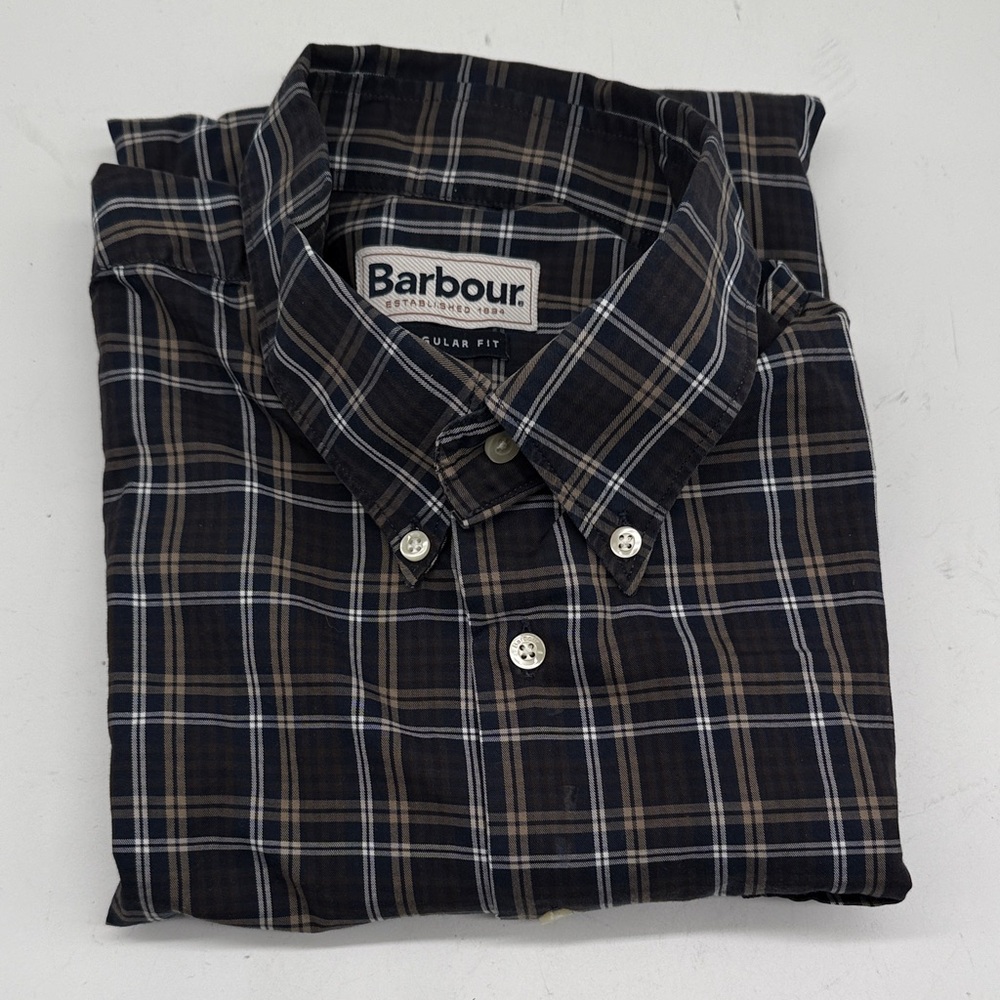 Barbour Men's Dark Checkered Button Down Shirt